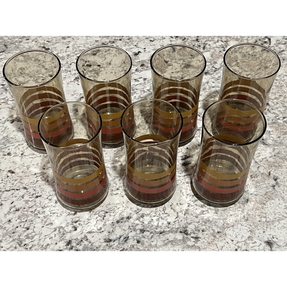 7 1970s Vintage Orange Ombré Stripe Glass Cups
